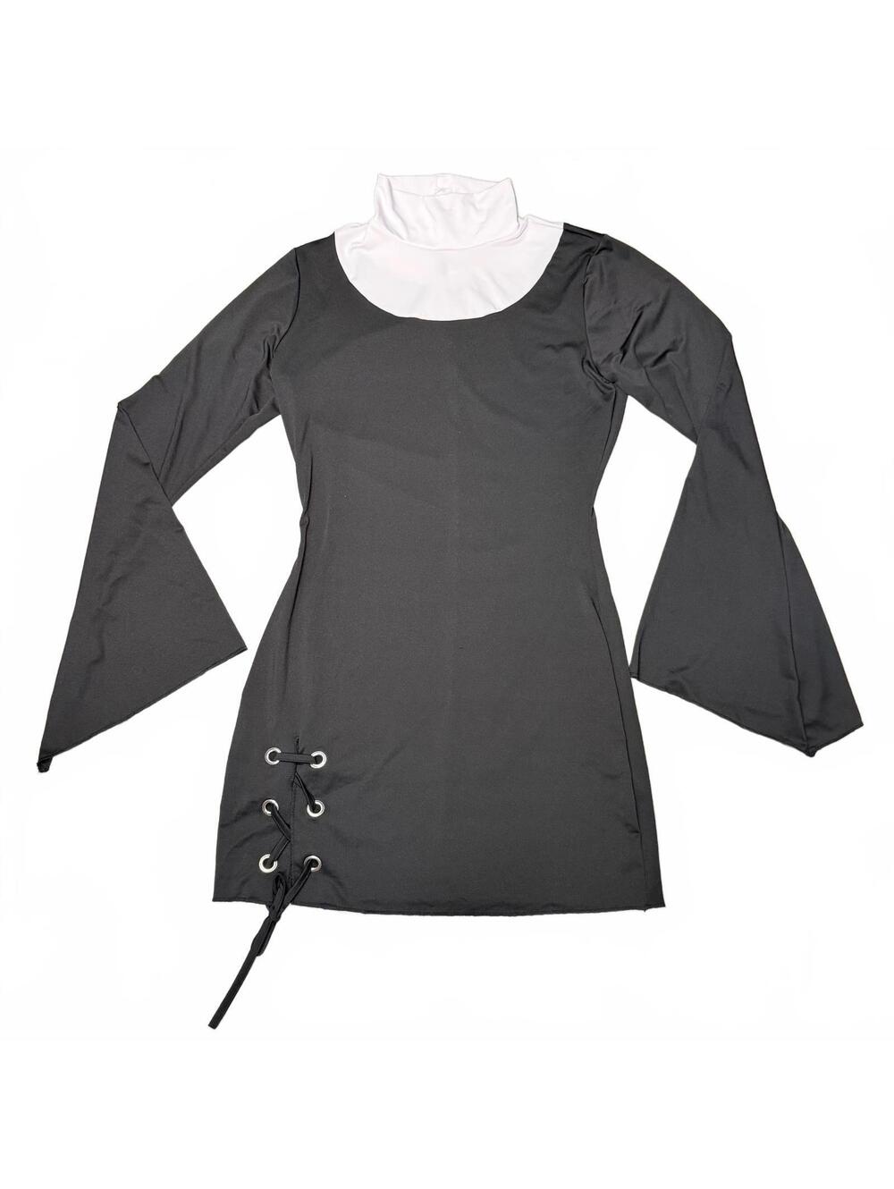 Spirit Halloween Black and White Nun Dress Costume with Bell Sleeves